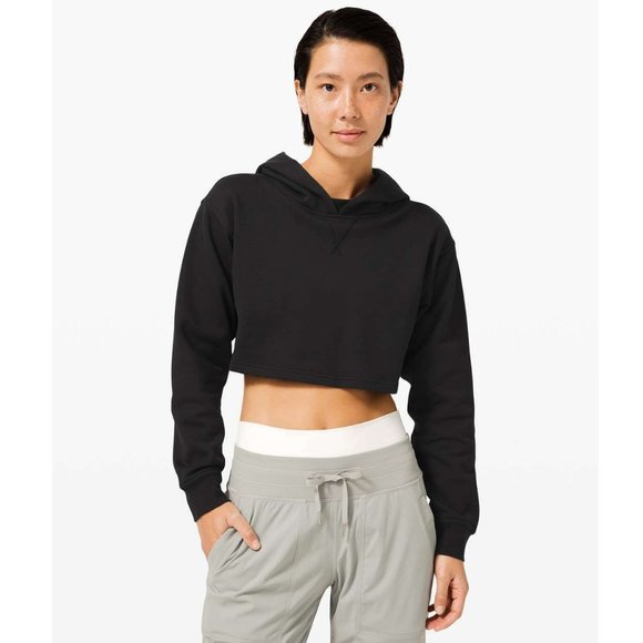 lululemon athletica Sweaters - Lululemon All Yours Cropped Hoodie / Size 10 / Black Oversized Cotton Terry